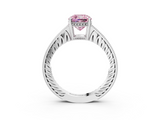 White gold Fancy Pink Cushion  Solitaire Pavé Diamond Milgrain Engagement Ring with Four-Prong Setting_6