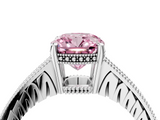 White gold Fancy Pink Cushion  Solitaire Pavé Diamond Milgrain Engagement Ring with Four-Prong Setting_7