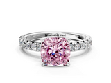 White gold Fancy Pink Cushion  Solitaire Pave Diamond Engagement Ring with Four-Prong Setting_363
