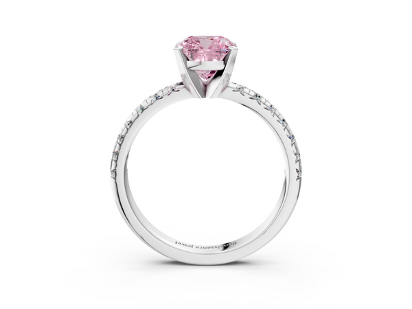Platinum Fancy Pink Cushion  Solitaire Pave Diamond Engagement Ring with Four-Prong Setting