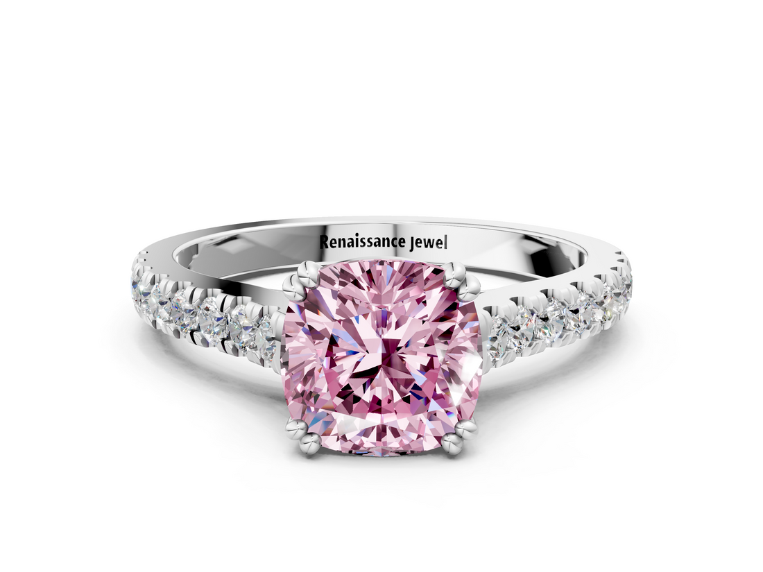 White gold Fancy Pink Cushion  Solitaire Pave Diamond Engagement Ring with Prong Setting_20