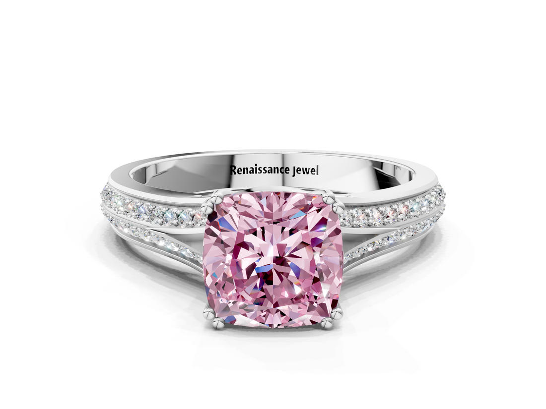 White gold Fancy Pink Cushion  Solitaire Pave Split Shank Engagement Ring with Six-Prong Setting_37