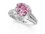 White gold Fancy Pink Cushion  Solitaire Pave Split Shank Ring with Four-Prong Setting_142