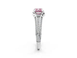 White gold Fancy Pink Cushion  Solitaire Pave Split Shank Ring with Four-Prong Setting_143