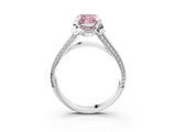 White gold Fancy Pink Cushion  Solitaire Pave Split Shank Ring with Four-Prong Setting_144