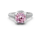 White gold Fancy Pink Cushion  Solitaire Pave Split Shank Ring with Four-Prong Setting_145