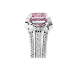 White gold Fancy Pink Cushion  Solitaire Pave Split Shank Ring with Four-Prong Setting_146