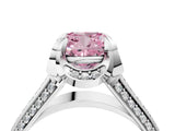 White gold Fancy Pink Cushion  Solitaire Pave Split Shank Ring with Four-Prong Setting_149