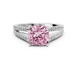 White gold Fancy Pink Cushion  Solitaire Split Shank Pavé Diamond Engagement Ring_393