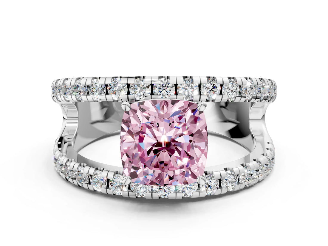 White gold Fancy Pink Cushion  Solitaire Split Shank Pave Diamond Ring_49