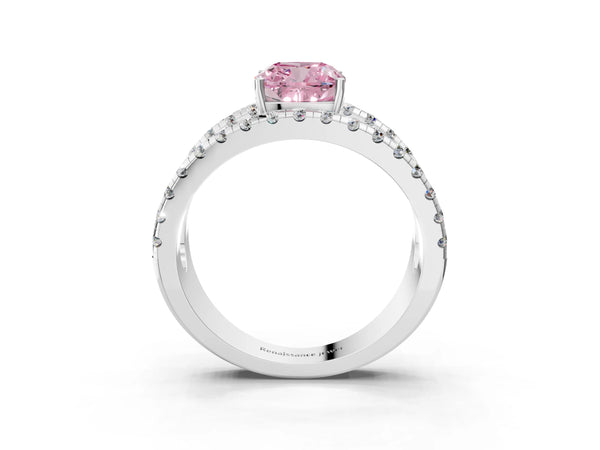 Platinum Fancy Pink Cushion  Solitaire Split Shank Pave Diamond Ring