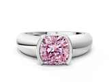 White gold Fancy Pink Cushion  Solitaire Tension Set Diamond Ring with Wide Band_20