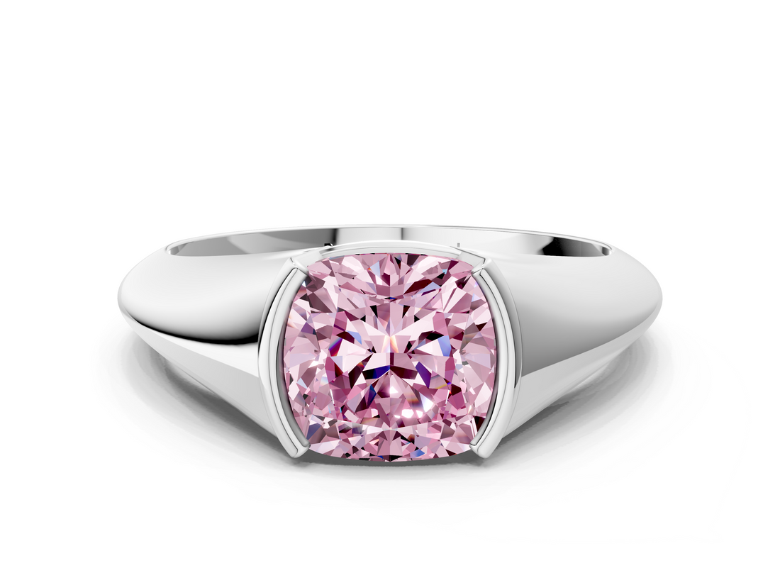 White gold Fancy Pink Cushion  Solitaire Tension Set Diamond Ring_20
