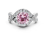 White gold Fancy Pink Cushion  Solitaire Twist Band Pavé Diamond Engagement Ring_32