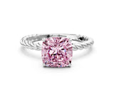 White gold Fancy Pink Cushion  Solitaire Twist Band Ring with Four-Prong Setting_13