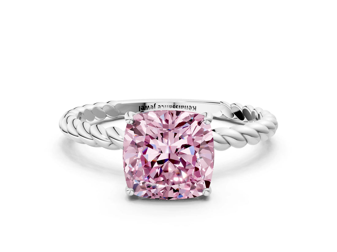 White gold Fancy Pink Cushion  Solitaire Twist Band Ring with Four-Prong Setting_170
