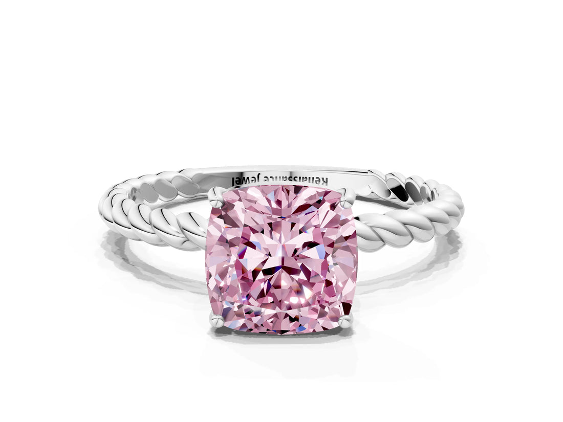 White gold Fancy Pink Cushion  Solitaire Twist Band Ring with Four-Prong Setting_25