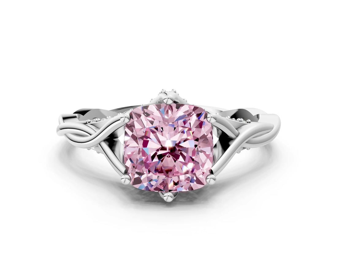White gold Fancy Pink Cushion  Solitaire Twist Band Six-Prong Setting 1