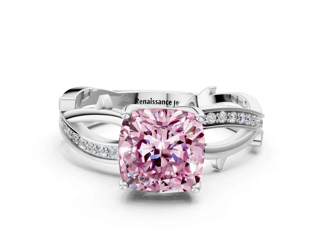 White gold Fancy Pink Cushion  Solitaire Twist Band with Pavé Accents and Four-Prong Setting_21