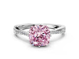 White gold Fancy Pink Cushion  Solitaire Twist Band with Pavé Diamonds and Four-Prong Setting_121