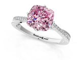 White gold Fancy Pink Cushion  Solitaire Twist Band with Pavé Diamonds and Four-Prong Setting_122