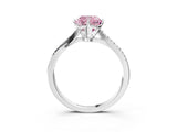 White gold Fancy Pink Cushion  Solitaire Twist Band with Pavé Diamonds and Four-Prong Setting_123