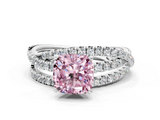 White gold Fancy Pink Cushion  Solitaire Twist Band with Pavé Setting and Four-Prong Setting_109