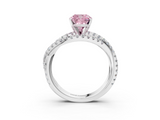 White gold Fancy Pink Cushion  Solitaire Twist Band with Pavé Setting and Four-Prong Setting_112