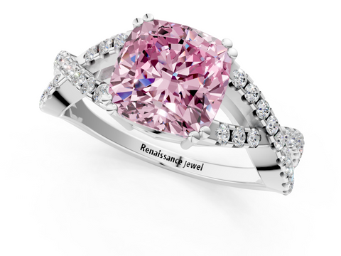 White gold Fancy Pink Cushion  Solitaire Twist Band with Pavé Setting and Four-Prong Setting_18