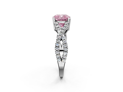 White gold Fancy Pink Cushion  Solitaire Twist Band with Pavé Setting and Four-Prong Setting_19