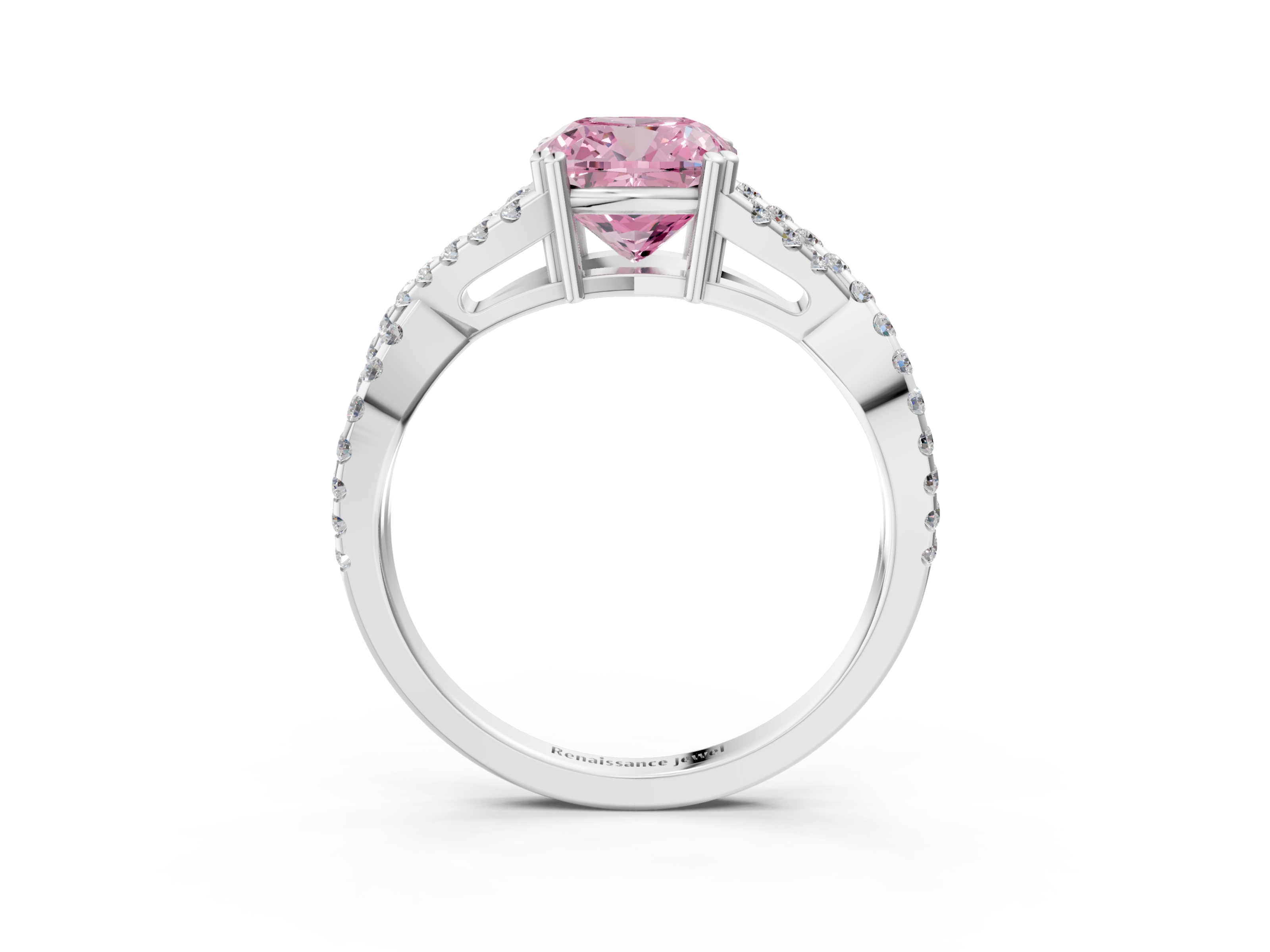 White gold Fancy Pink Cushion  Solitaire Twist Band with Pavé Setting and Four-Prong Setting_20
