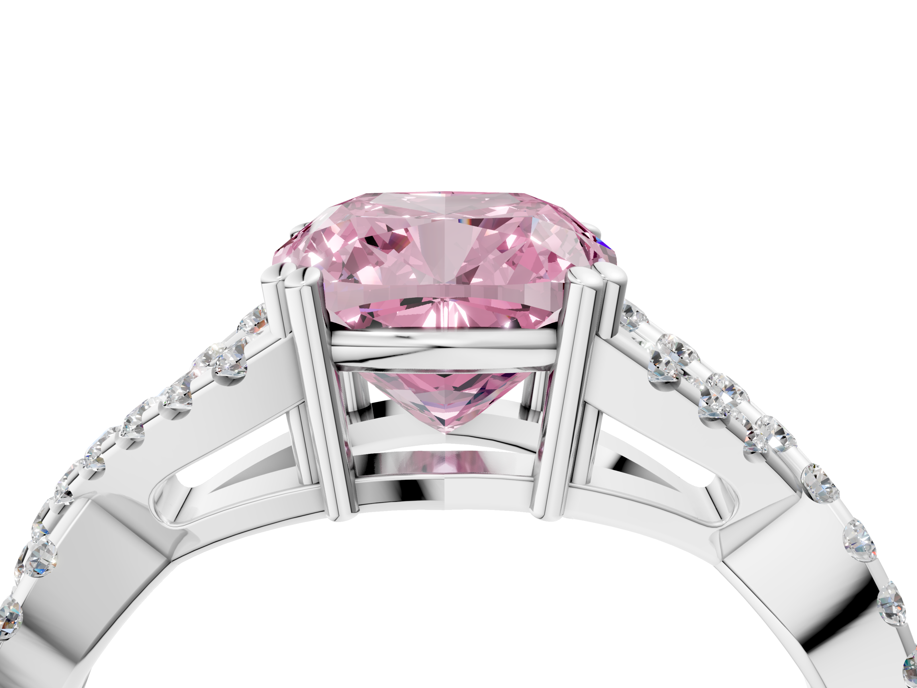 White gold Fancy Pink Cushion  Solitaire Twist Band with Pavé Setting and Four-Prong Setting_21