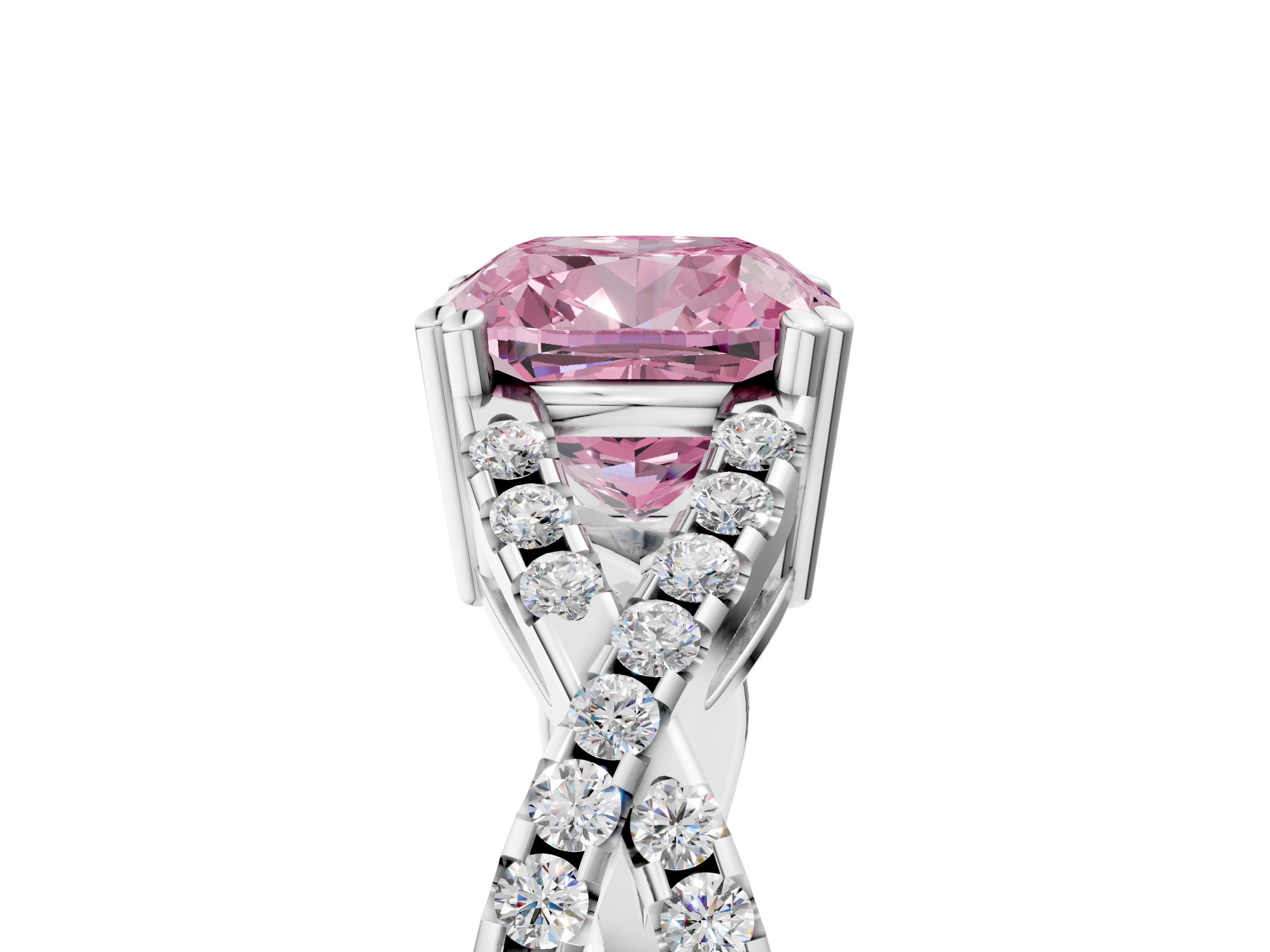 White gold Fancy Pink Cushion  Solitaire Twist Band with Pavé Setting and Four-Prong Setting_22