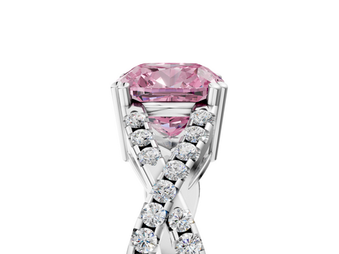 White gold Fancy Pink Cushion  Solitaire Twist Band with Pavé Setting and Four-Prong Setting_22
