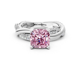 White gold Fancy Pink Cushion  Solitaire Twist Band with Pave Prong Setting_47