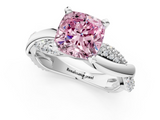 White gold Fancy Pink Cushion  Solitaire Twist Band with Pave Prong Setting_48