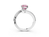 White gold Fancy Pink Cushion  Solitaire Twist Band with Pave Set Diamonds and Four-Prong Setting_112