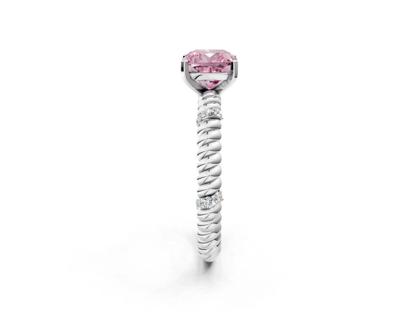 White gold Fancy Pink Cushion  Solitaire Twisted Band Prong Set Engagement Ring