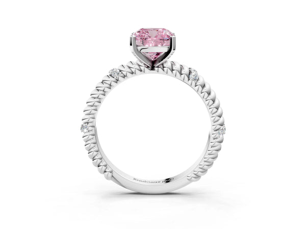 White gold Fancy Pink Cushion  Solitaire Twisted Band Prong Set Engagement Ring