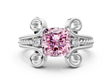 White gold Fancy Pink Cushion  Solitaire Twisted Band Scroll Prong Ring_3