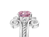 White gold Fancy Pink Cushion  Solitaire Twisted Band Scroll Prong Ring_8