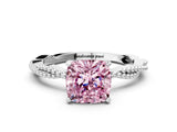 White gold Fancy Pink Cushion  Solitaire Twisted Band with Bead Prong Setting_273
