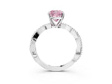 White gold Fancy Pink Cushion  Solitaire Twisted Band with Bead Prong Setting_281