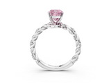 White gold Fancy Pink Cushion  Solitaire Twisted Band with Pavé Accents and Four-Prong Setting_6