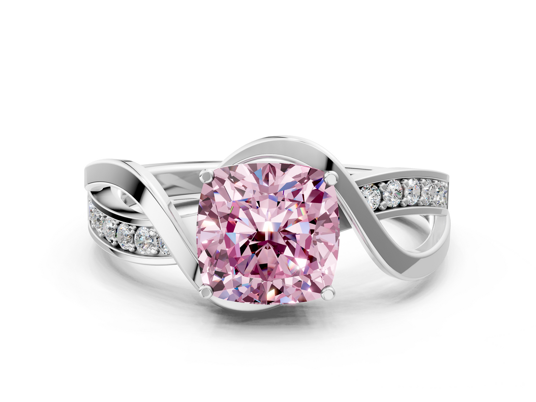 White gold Fancy Pink Cushion  Solitaire Twisted Band with Prong Setting_3