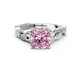 White gold Fancy Pink Cushion  Solitaire Vine Band with Milgrain Prong Setting_3