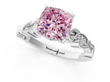 White gold Fancy Pink Cushion  Solitaire Vine Band with Milgrain Prong Setting_4