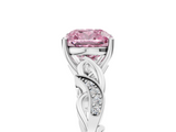 White gold Fancy Pink Cushion  Solitaire Vine Band with Milgrain Prong Setting_8