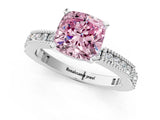 White gold Fancy Pink Cushion  Solitaire with Pavé Band and Four-Prong Setting_320