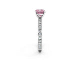 White gold Fancy Pink Cushion  Solitaire with Pavé Band and Four-Prong Setting_321